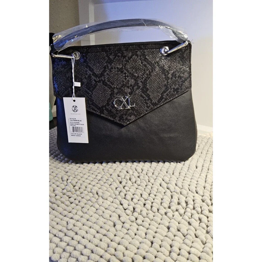 New Christian Lacroix Black Crossbody Sable Prism Python Satchel MSRP $98